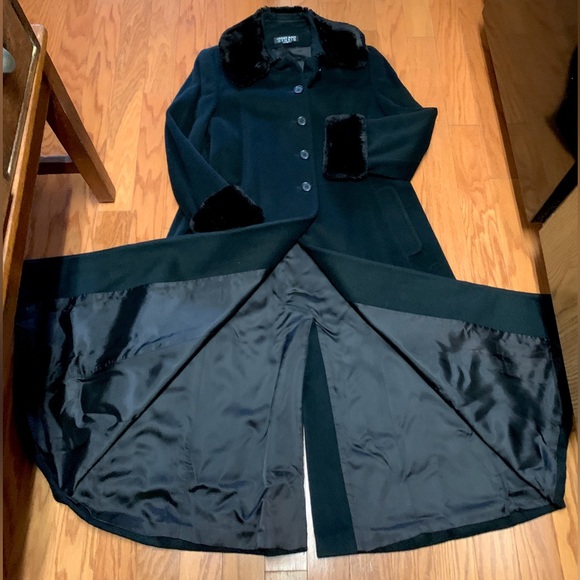 Women’s 8 SEARLE BLATT STUDIO Real Fur Trim Cashmere Full Length Coat Jacket - Picture 5 of 14